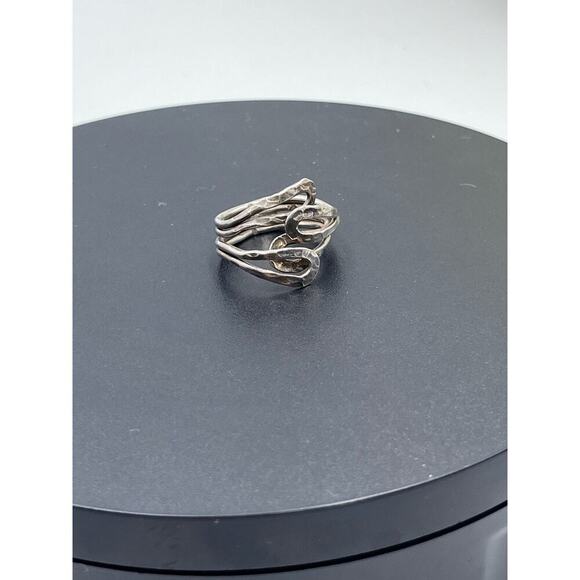 Sterling Silver 925 Artisan Hammered Loop Wrap Organic Shaped Bypass Ring Sz 8 - Picture 6 of 14
